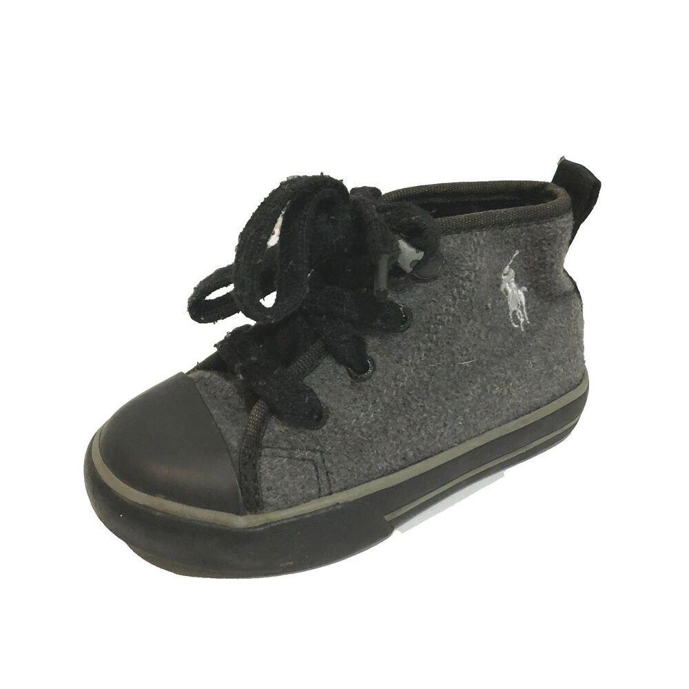 Polo Ralph Lauren Toddler Boy Gray High Top Canvas Sneakers US Size 6 EU 22